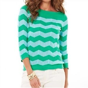 Lilly Pulitzer Green and Blue Chevron Sweater